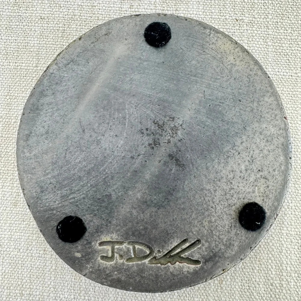 Jeremy Diller Raku Pottery Peace Sign Coaster Trivet Signed Handmade 4
